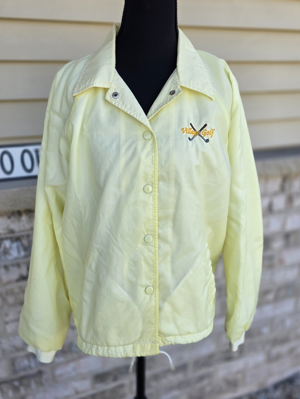 Vintage Village Golf Coach Jacket Yellow Snap Front Windbreaker